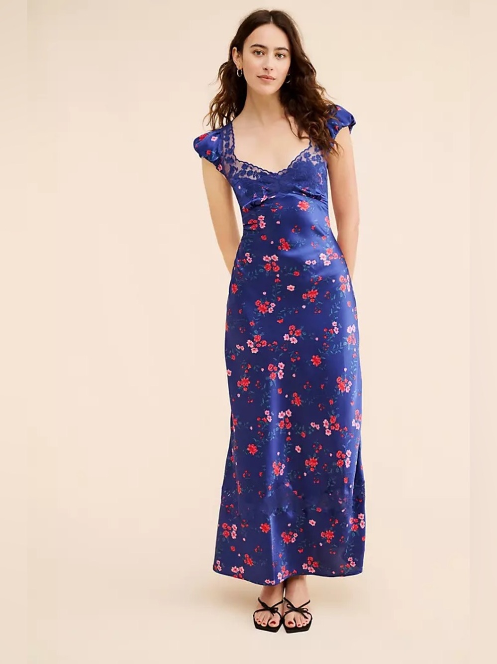 NWT FREE PEOPLE Butterfly Babe Maxi Boho Dress Navy Floral Size XL